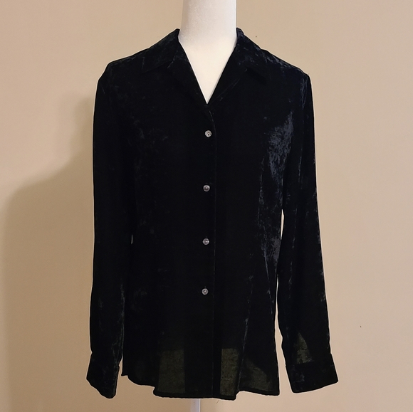 LOFT Tops - Ann Taylor Loft Textured Black Velour Long Sleeve Button-Down Blouse Size 10